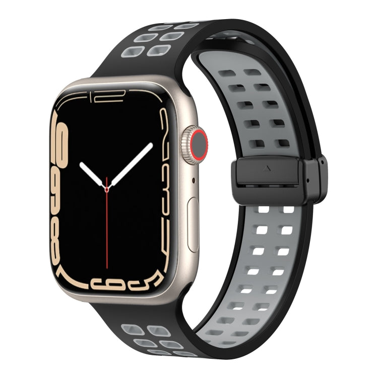 Magnetic Fold Clasp Square Holes Silicone Watch Band, For Apple Watch Series 8&7 45mm, For Apple Watch Series 8&7 41mm