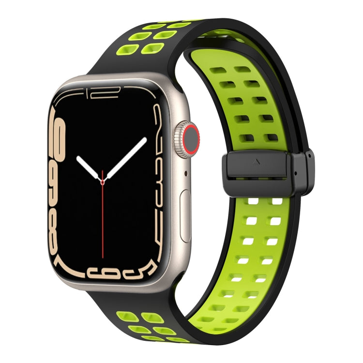 Magnetic Fold Clasp Square Holes Silicone Watch Band, For Apple Watch Series 8&7 45mm, For Apple Watch Series 8&7 41mm