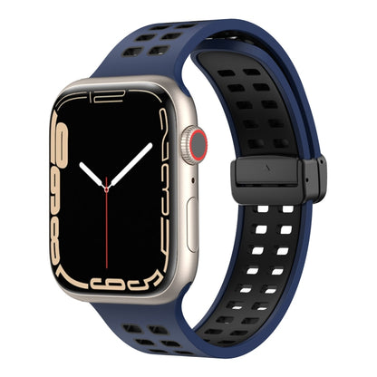 Magnetic Fold Clasp Square Holes Silicone Watch Band, For Apple Watch Series 8&7 45mm, For Apple Watch Series 8&7 41mm