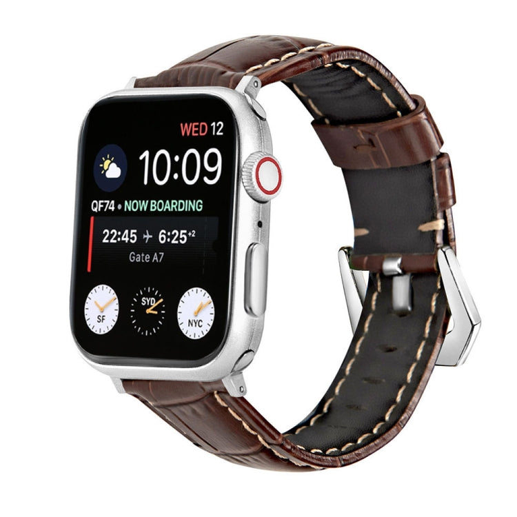Silver Buckle Genuine Leather Watch Band, For Apple Watch Series 8&7 45mm, For Apple Watch Series 8&7 41mm
