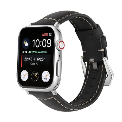 Silver Buckle Genuine Leather Watch Band, For Apple Watch Series 8&7 45mm, For Apple Watch Series 8&7 41mm