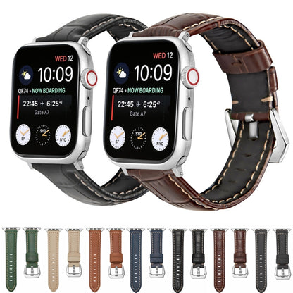Silver Buckle Genuine Leather Watch Band, For Apple Watch Series 8&7 45mm, For Apple Watch Series 8&7 41mm