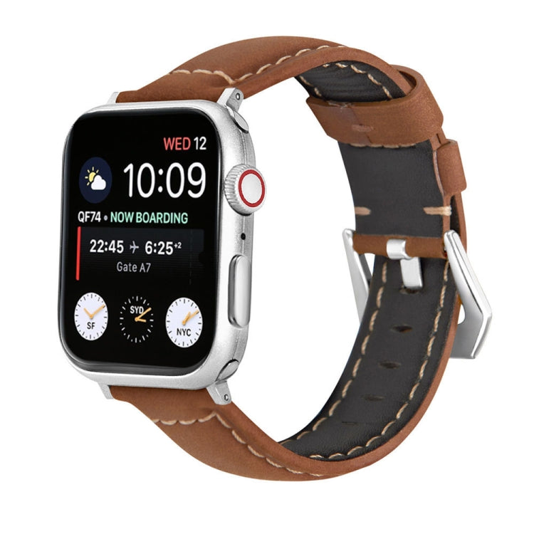 Silver Buckle Genuine Leather Watch Band, For Apple Watch Series 8&7 45mm, For Apple Watch Series 8&7 41mm