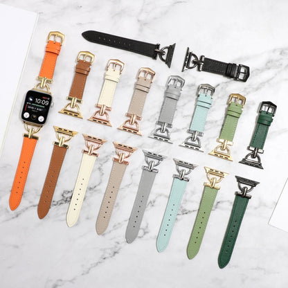 D-Buckle Plain Genuine Leather Watch Band, For Apple Watch Series 8&7 45mm, For Apple Watch Series 8&7 41mm