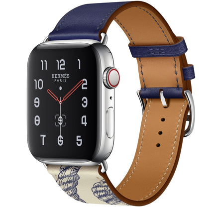 Silk Screen Pattern Leather Watchband, For Apple Watch Series 7 41mm / 6 & SE & 5 & 4 40mm / 3 & 2 & 1 38mm, For Apple Watch Series 8&7 41mm / SE 2&6&SE&5&4 40mm / 3&2&1 38mm