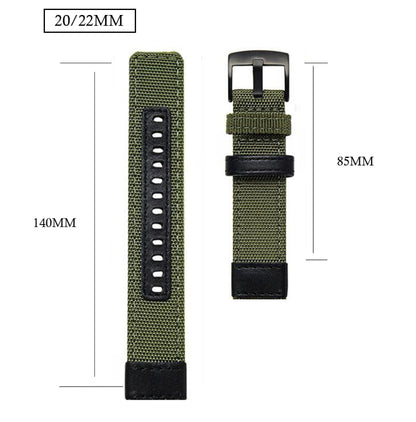 Universal Nylon Leather Watch Band, 20mm, 22mm