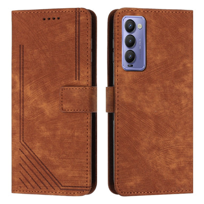 Skin Feel Stripe Pattern Leather Phone Case with Lanyard, For Tecno Camon 18 / 18 P, For Tecno Camon 17P / 17 Pro