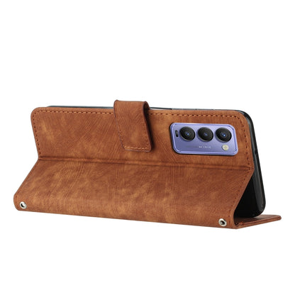 Skin Feel Stripe Pattern Leather Phone Case with Lanyard, For Tecno Camon 18 / 18 P, For Tecno Camon 17P / 17 Pro