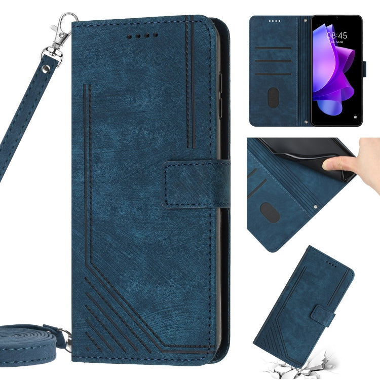 Skin Feel Stripe Pattern Leather Phone Case with Lanyard, For Tecno Camon 18 / 18 P, For Tecno Camon 17P / 17 Pro