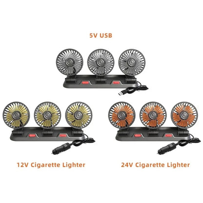 F4310 360-Degree Rotating Adjustable Car Three-Head Fan, F4310 USB Universal, F4310 12V Cigarette Lighter, F4310 24V Cigarette Lighter