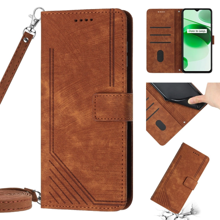 Skin Feel Stripe Pattern Leather Phone Case with Lanyard, For Realme 8 / 8 Pro, For Realme 8 5G / V13 5G, For Realme 9 Pro / 9 5G EU / V25, For Realme 9 Pro+ / 9 4G, For Realme 9i / OPPO A36 / A76, For Realme 10 4G, For Realme 10 Pro 5G                ...