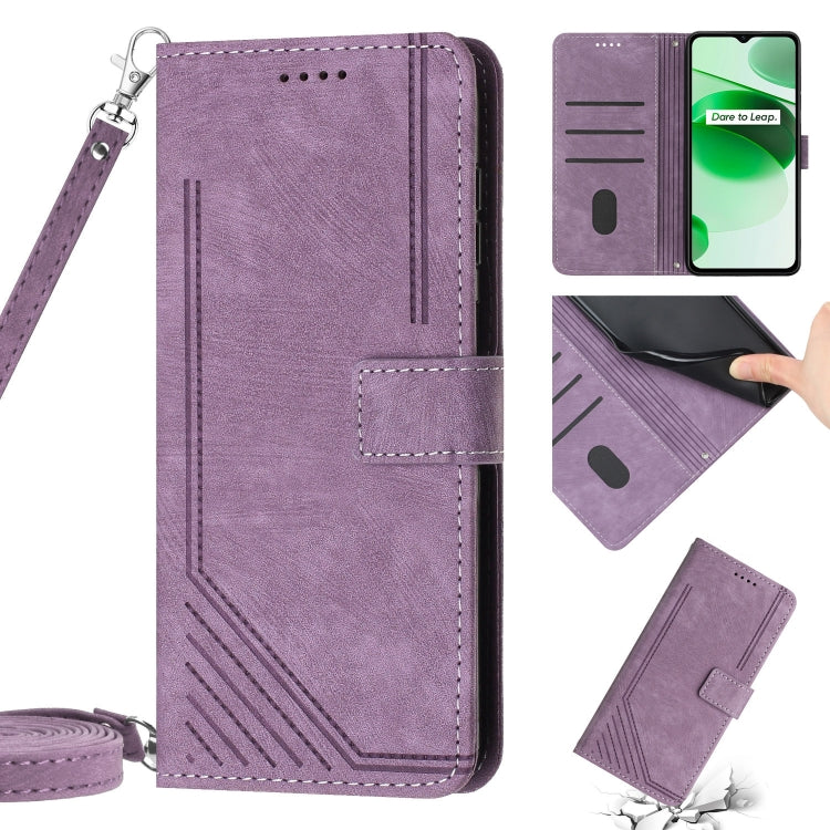 Skin Feel Stripe Pattern Leather Phone Case with Lanyard, For Realme 8 / 8 Pro, For Realme 8 5G / V13 5G, For Realme 9 Pro / 9 5G EU / V25, For Realme 9 Pro+ / 9 4G, For Realme 9i / OPPO A36 / A76, For Realme 10 4G, For Realme 10 Pro 5G                ...