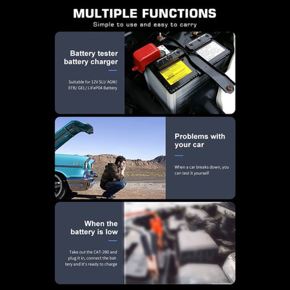 CAT-280 2 in 1 Car Battery Charger & Color Screen Battery Tester, EU Plug