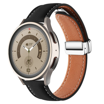 Folding Buckle Plain Weave Genuine Leather Watch Band, 20mm, 22mm