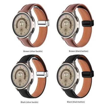 Folding Buckle Plain Weave Genuine Leather Watch Band, 20mm, 22mm