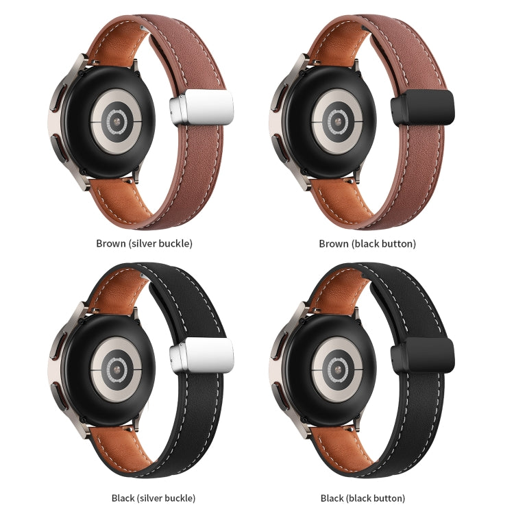 Folding Buckle Plain Weave Genuine Leather Watch Band, 20mm, 22mm