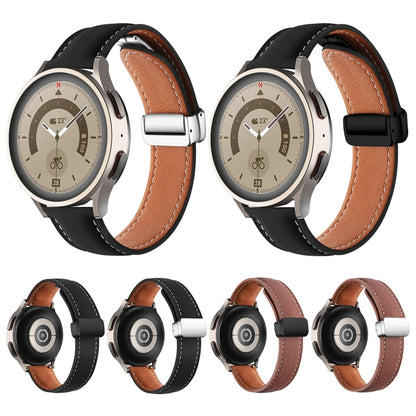 Folding Buckle Plain Weave Genuine Leather Watch Band, 20mm, 22mm