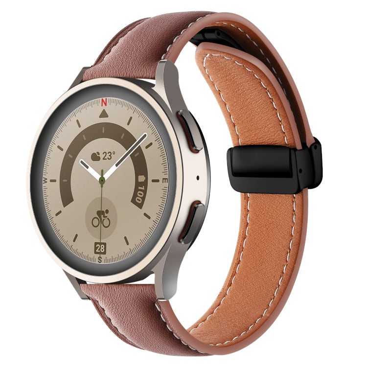 Folding Buckle Plain Weave Genuine Leather Watch Band, 20mm, 22mm