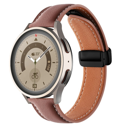 Folding Buckle Plain Weave Genuine Leather Watch Band, 20mm, 22mm