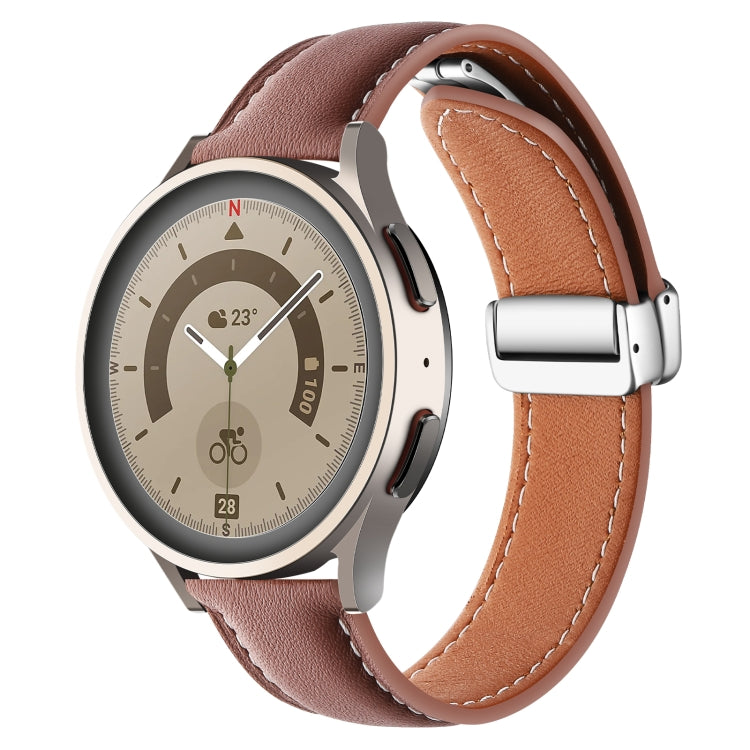 Folding Buckle Plain Weave Genuine Leather Watch Band, 20mm, 22mm