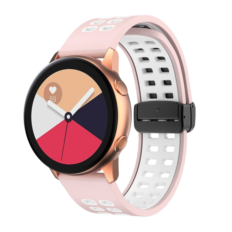 Double-row Hole Folding Black Buckle Two-color Silicone Watch Band, 20mm, 22mm