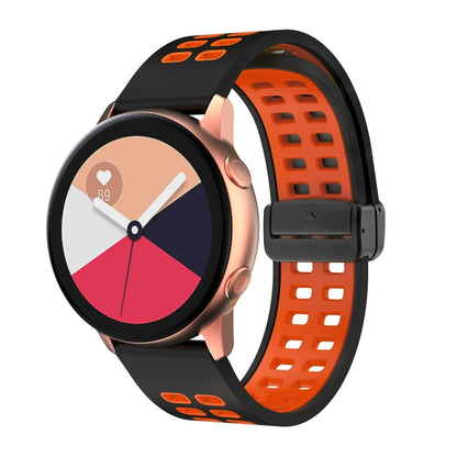 Double-row Hole Folding Black Buckle Two-color Silicone Watch Band, 20mm, 22mm