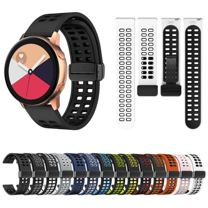 Double-row Hole Folding Black Buckle Two-color Silicone Watch Band, 20mm, 22mm