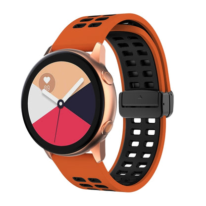 Double-row Hole Folding Black Buckle Two-color Silicone Watch Band, 20mm, 22mm