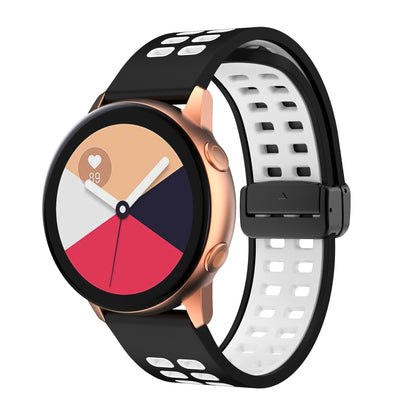 Double-row Hole Folding Black Buckle Two-color Silicone Watch Band, 20mm, 22mm