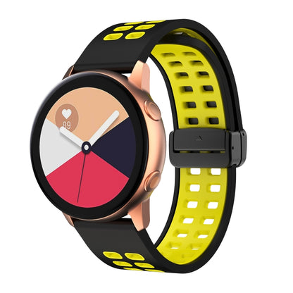 Double-row Hole Folding Black Buckle Two-color Silicone Watch Band, 20mm, 22mm