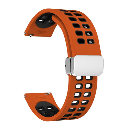 Double-row Hole Folding Silver Buckle Two-color Silicone Watch Band, 20mm, 22mm