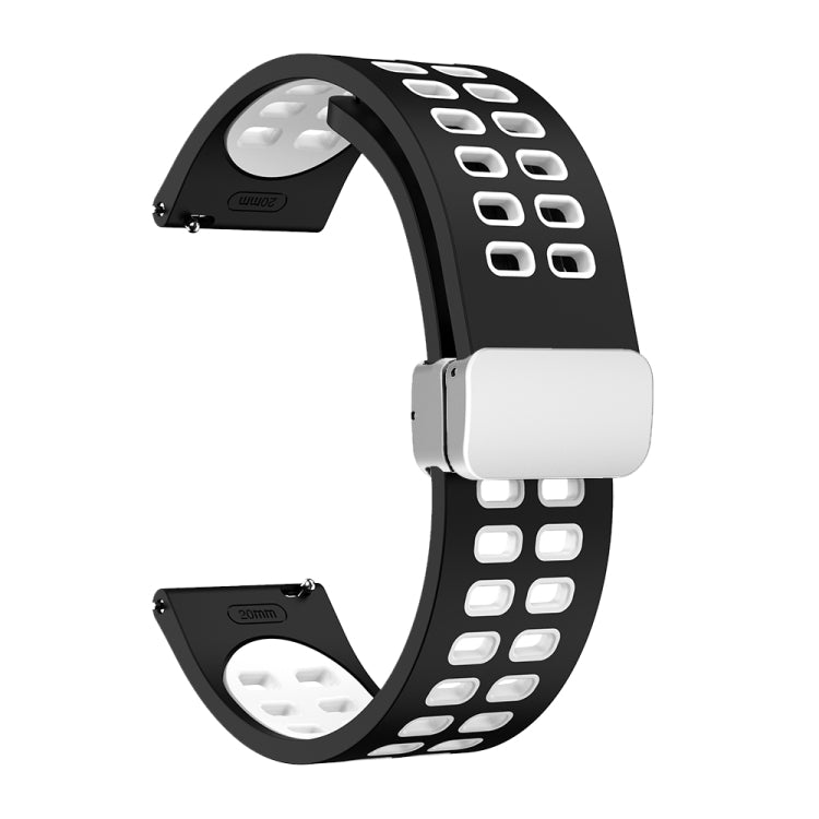 Double-row Hole Folding Silver Buckle Two-color Silicone Watch Band, 20mm, 22mm
