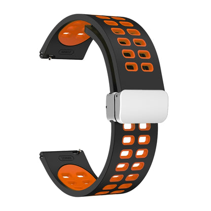 Double-row Hole Folding Silver Buckle Two-color Silicone Watch Band, 20mm, 22mm