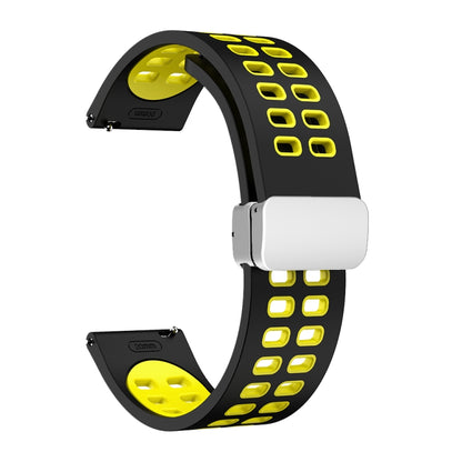 Double-row Hole Folding Silver Buckle Two-color Silicone Watch Band, 20mm, 22mm