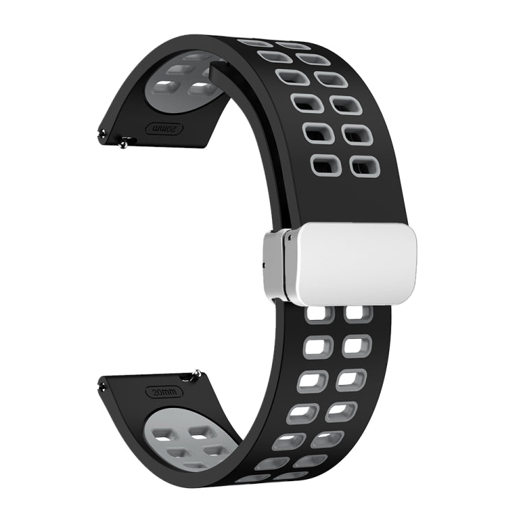 Double-row Hole Folding Silver Buckle Two-color Silicone Watch Band, 20mm, 22mm