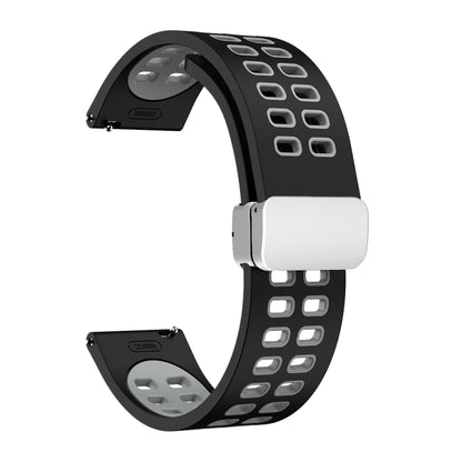 Double-row Hole Folding Silver Buckle Two-color Silicone Watch Band, 20mm, 22mm