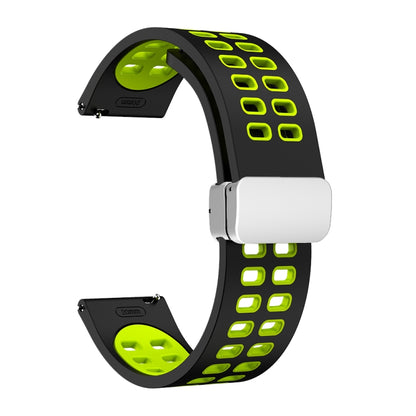 Double-row Hole Folding Silver Buckle Two-color Silicone Watch Band, 20mm, 22mm