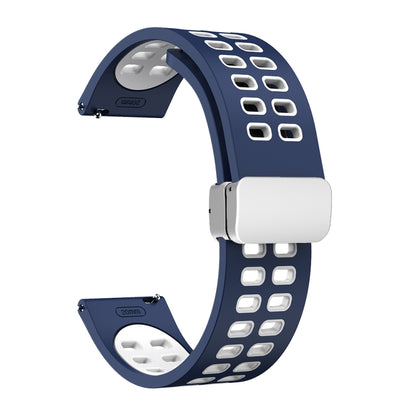 Double-row Hole Folding Silver Buckle Two-color Silicone Watch Band, 20mm, 22mm