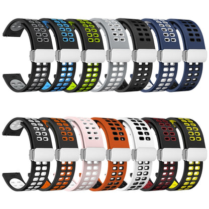 Double-row Hole Folding Silver Buckle Two-color Silicone Watch Band, 20mm, 22mm