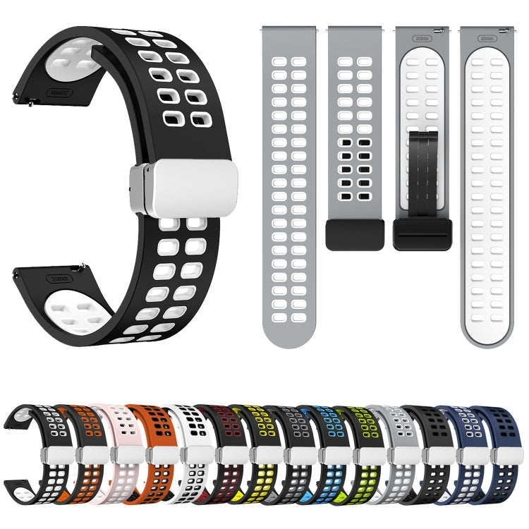 Double-row Hole Folding Silver Buckle Two-color Silicone Watch Band, 20mm, 22mm
