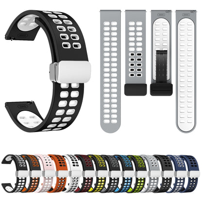 Double-row Hole Folding Silver Buckle Two-color Silicone Watch Band, 20mm, 22mm