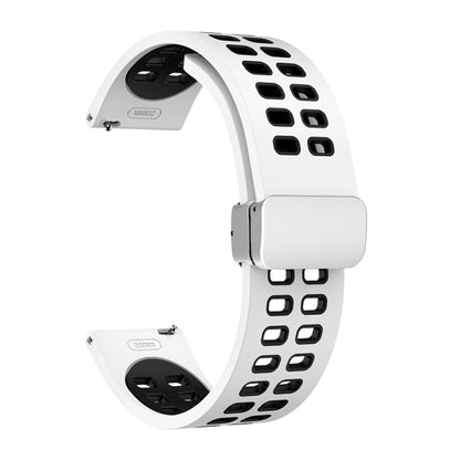 Double-row Hole Folding Silver Buckle Two-color Silicone Watch Band, 20mm, 22mm