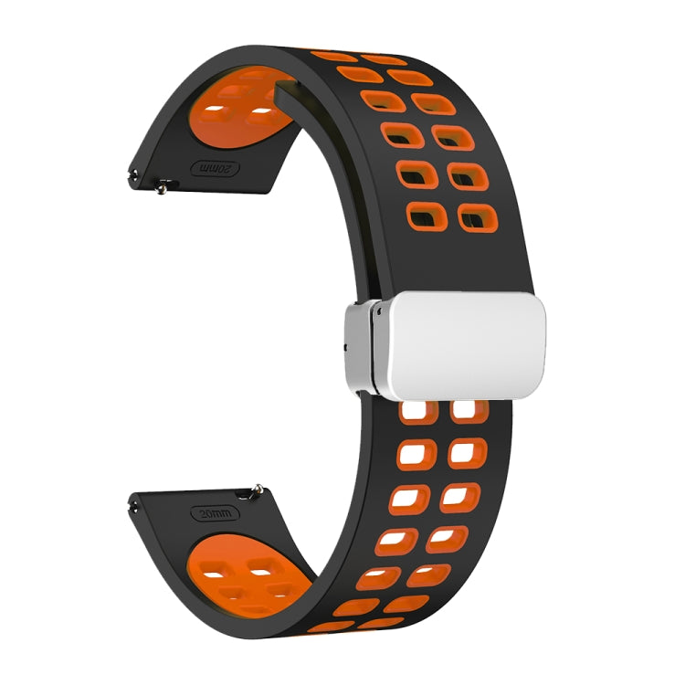 Double-row Hole Folding Silver Buckle Two-color Silicone Watch Band, 20mm, 22mm
