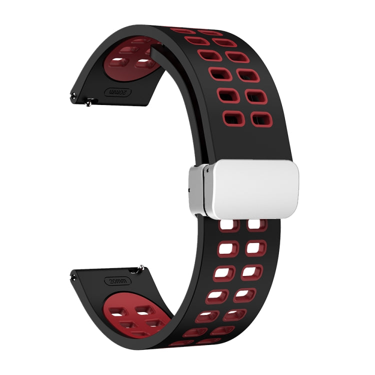 Double-row Hole Folding Silver Buckle Two-color Silicone Watch Band, 20mm, 22mm