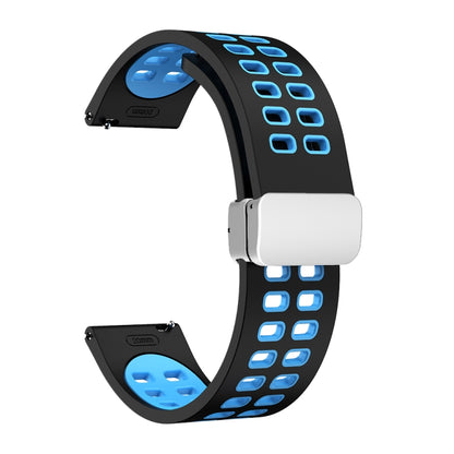 Double-row Hole Folding Silver Buckle Two-color Silicone Watch Band, 20mm, 22mm