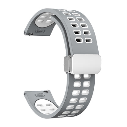 Double-row Hole Folding Silver Buckle Two-color Silicone Watch Band, 20mm, 22mm