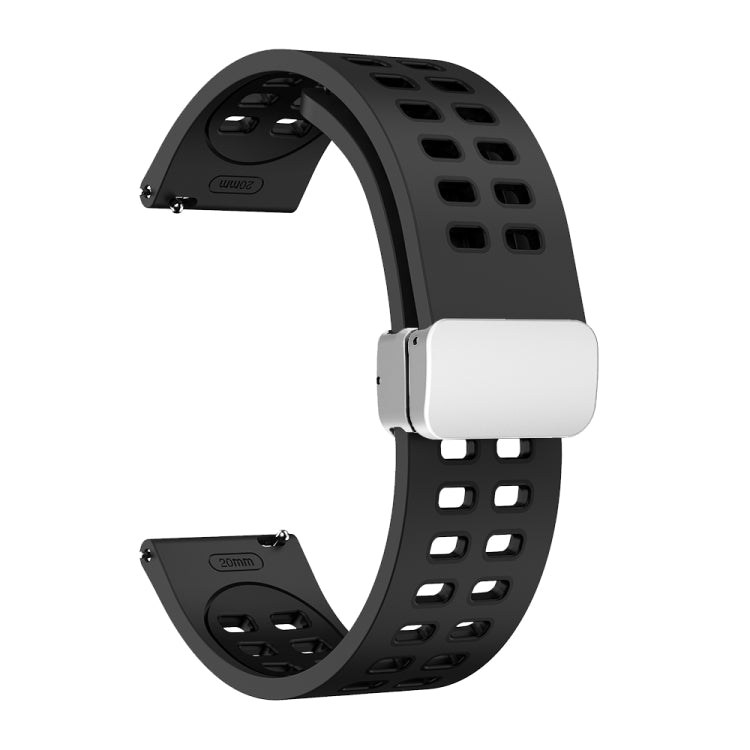 Double-row Hole Folding Silver Buckle Two-color Silicone Watch Band, 20mm, 22mm
