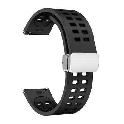 Double-row Hole Folding Silver Buckle Two-color Silicone Watch Band, 20mm, 22mm