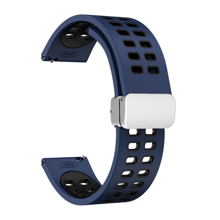 Double-row Hole Folding Silver Buckle Two-color Silicone Watch Band, 20mm, 22mm