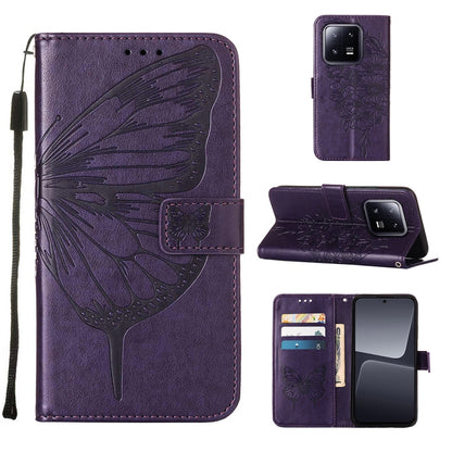 Embossed Butterfly Leather Phone Case, For Xiaomi 13 Pro, For Xiaomi Poco X5 Pro 5G / Redmi Note 12 Pro Speed